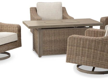 Beachcroft Beachcroft Fire Pit Table with Four Nuvella Swivel Lounge Chairs Discount