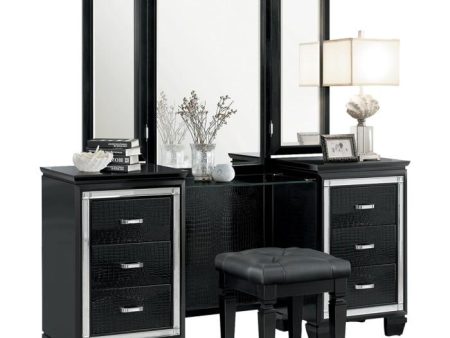 Allura Vanity Dresser with Mirror in Black 1916BK-15* Sale