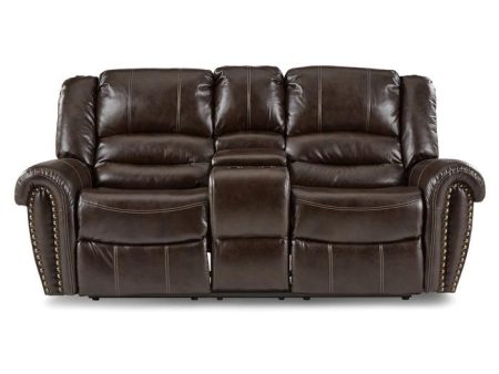 Center Hill Double Glider Reclining Loveseat w  Center Console in Dark Brown 9668BRW-2 For Sale